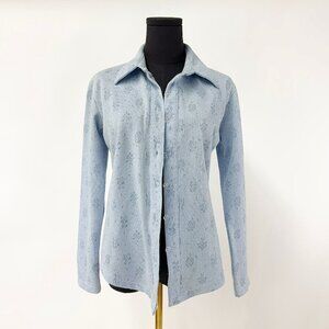 VINTAGE BLUE KNITTE BLOUSE WITH FLORAL DETAILS